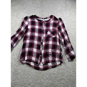 Heart‎ N Crush Shirt Womens Medium Plaid Long Sleeve Lace Back Casual Top